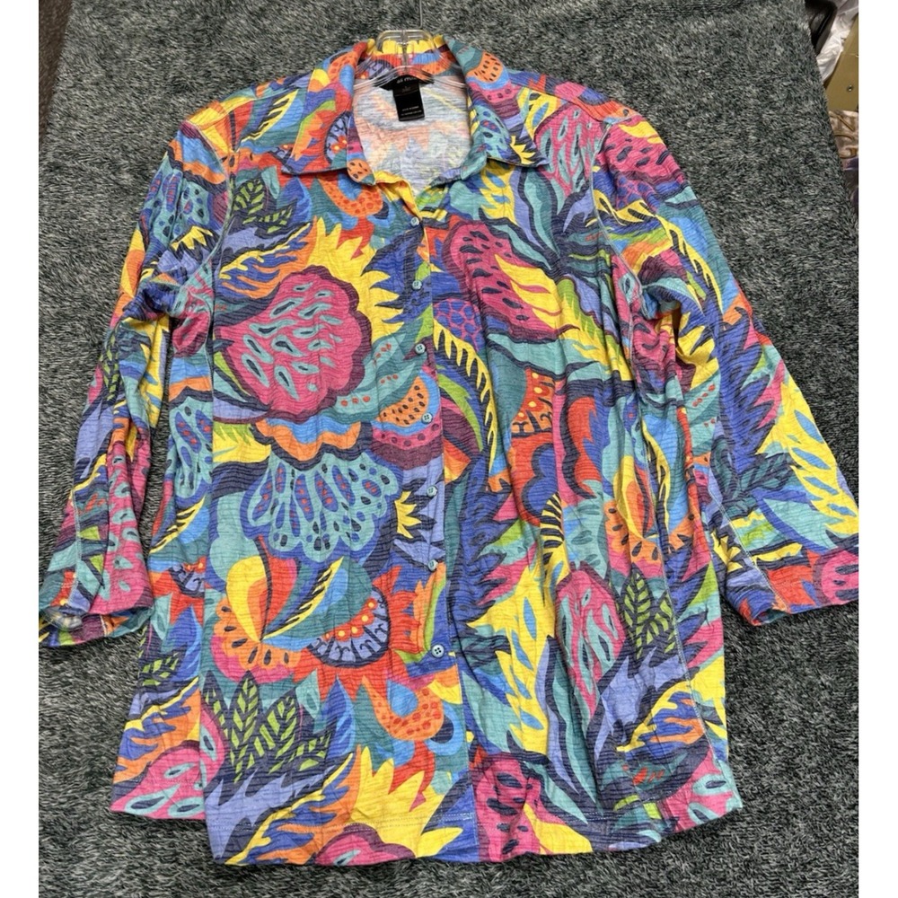 Ali Miles Women's Large Polyester Blend Multicolor Snap Top Blouse (I3)